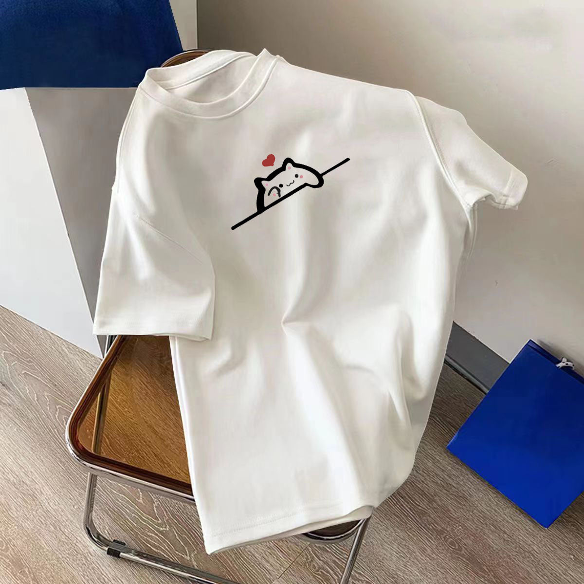 Cotton Texture Short-sleeved T-shirt Women's Summer Retro High-end Chic Beautiful Couple Top