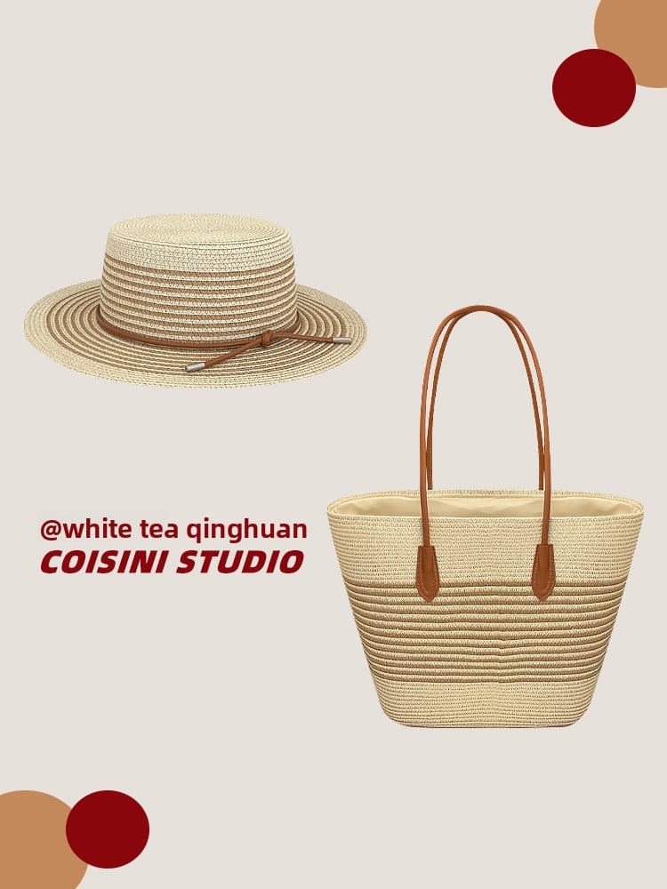 Handwoven Bag Large Capacity Straw Handbag Women's Sun Shade Straw Hat Casual Fashion Easiest for match Shoulder Bag