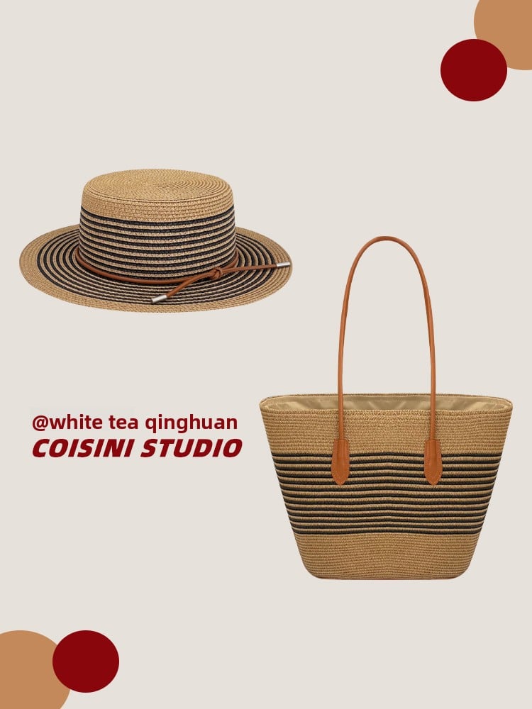 Handwoven Bag Large Capacity Straw Handbag Women's Sun Shade Straw Hat Casual Fashion Easiest for match Shoulder Bag