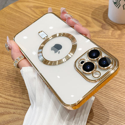 The phone case is magnetically electroplated and transparent