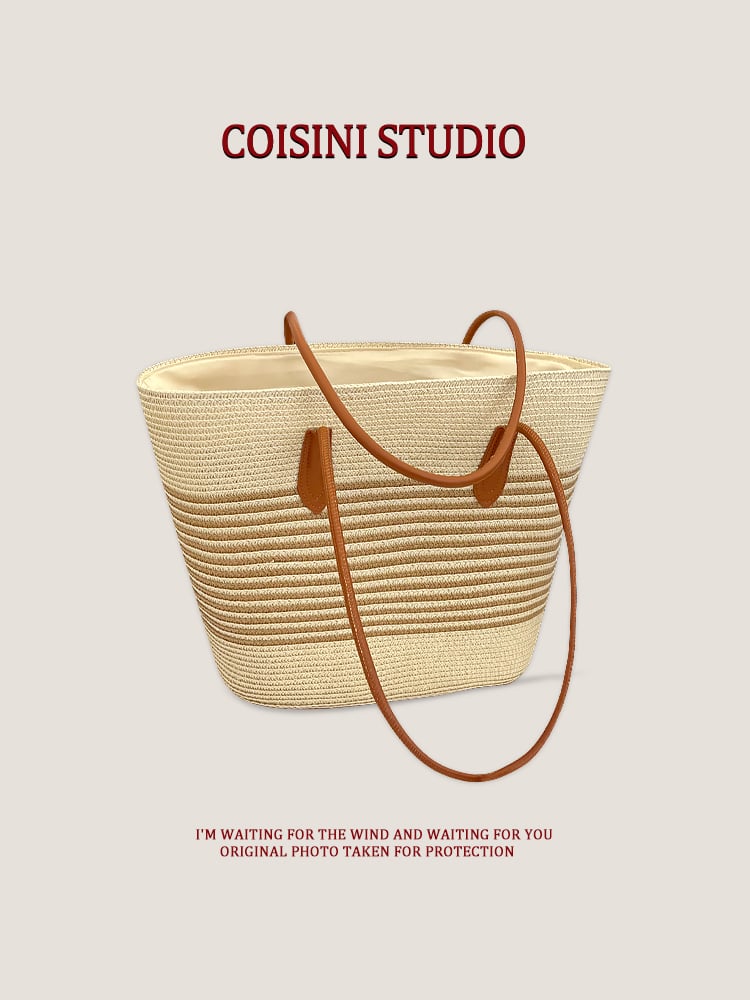 Handwoven Bag Large Capacity Straw Handbag Women's Sun Shade Straw Hat Casual Fashion Easiest for match Shoulder Bag