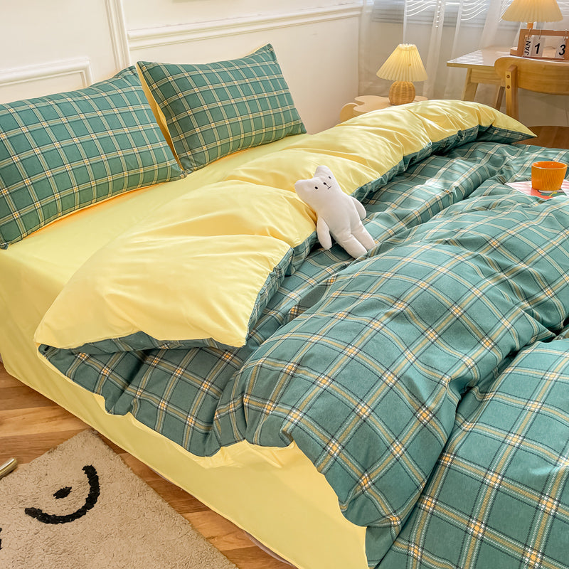 Button-style washed cotton four-piece bedding set