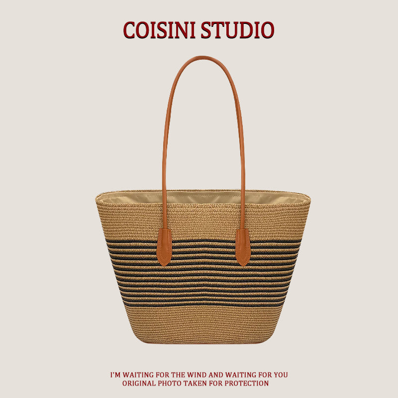 Handwoven Bag Large Capacity Straw Handbag Women's Sun Shade Straw Hat Casual Fashion Easiest for match Shoulder Bag