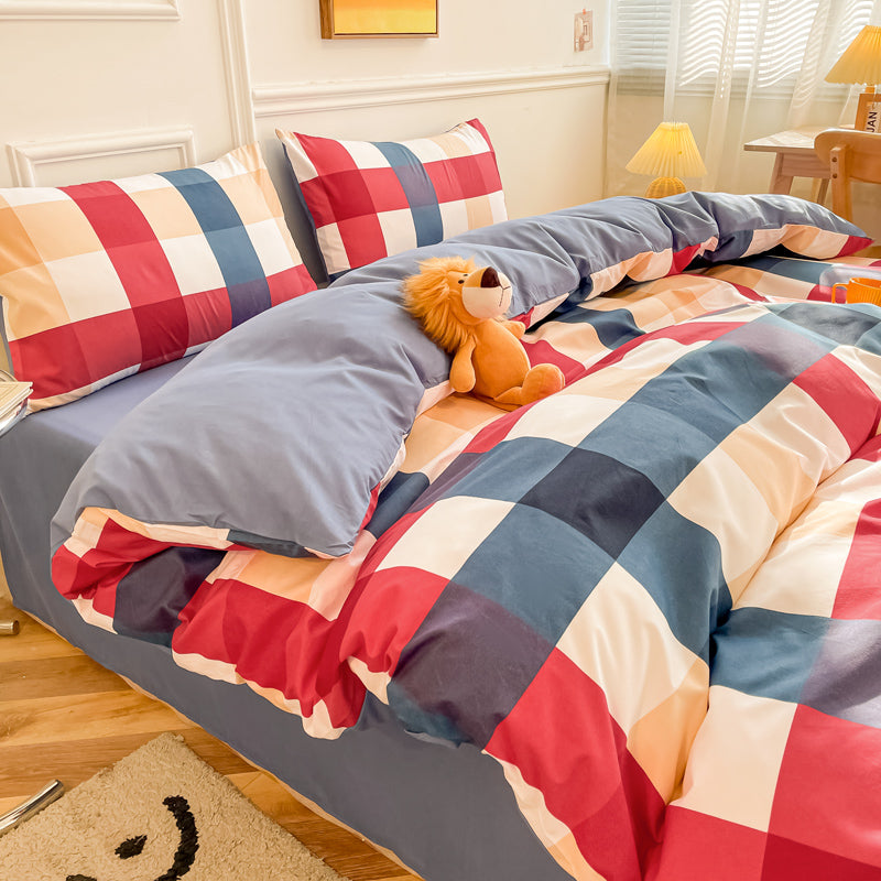 Button-style washed cotton four-piece bedding set