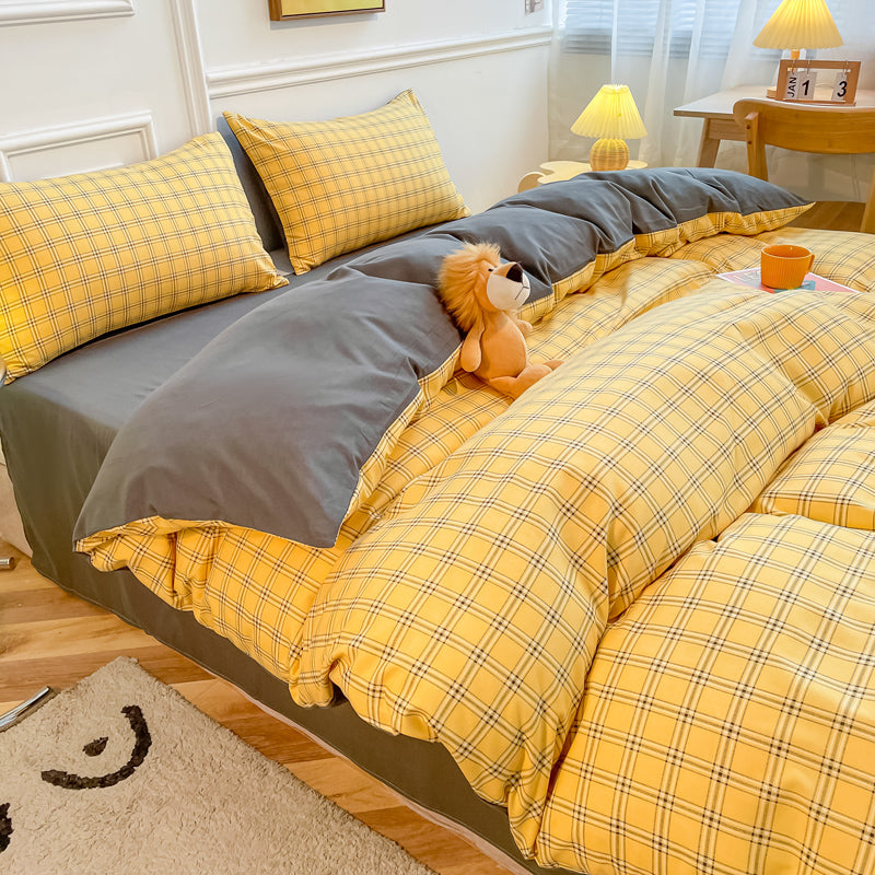 Button-style washed cotton four-piece bedding set