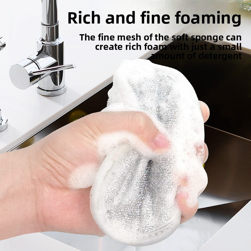 Double-sided silver wire dishwashing sponge