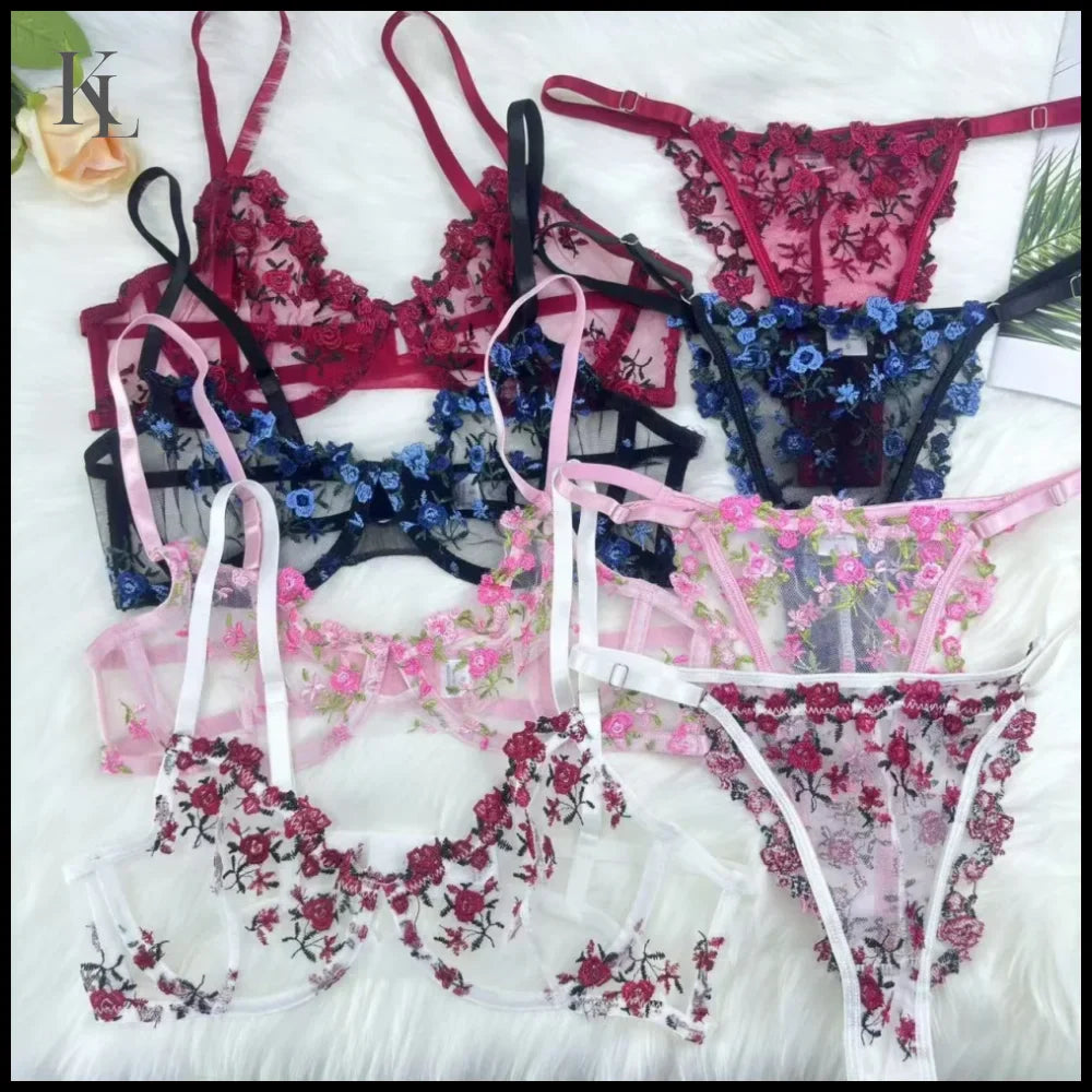 Floral Lingerie Exotic Suit Bra Set Push-ups