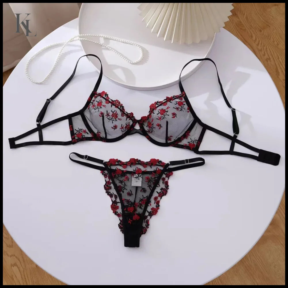 Floral Lingerie Exotic Suit Bra Set Push-ups