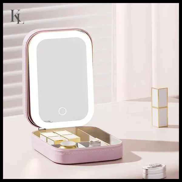 Makeup Bag With Led Light Mirror Portable green