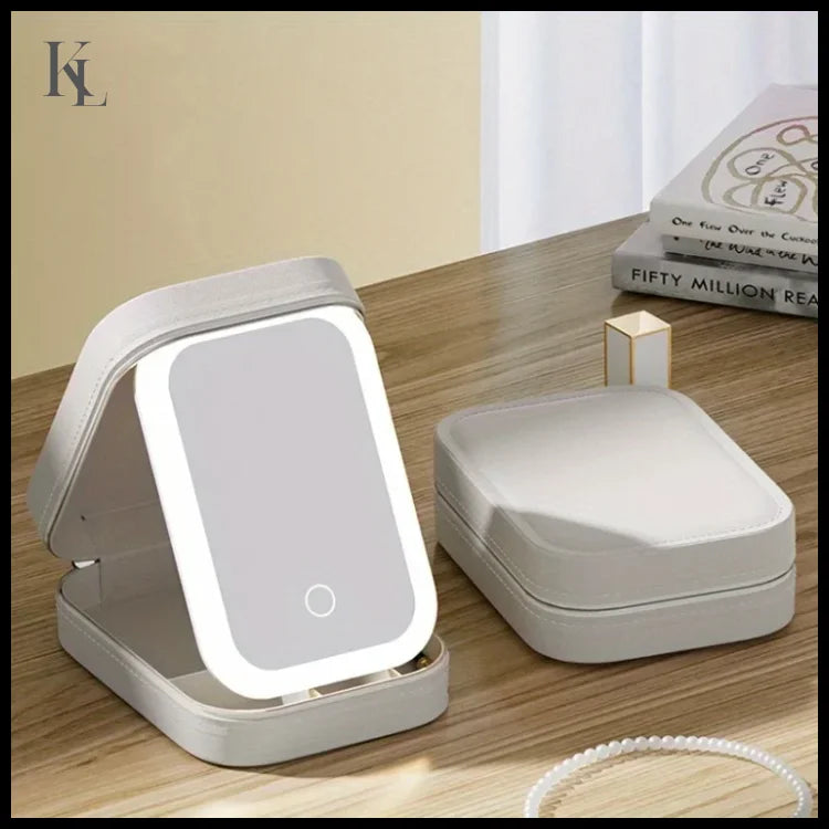 Multifunctional LED Light Cosmetic Mirror Cosmetic Bag Jewelry WHITE