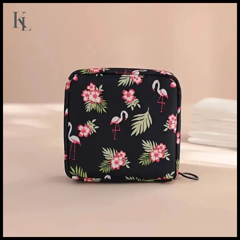 Sanitary Napkin Storage Pouch Black Flamingo