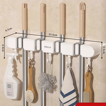 Mop rack, non-perforated hook, storage and hanging rack