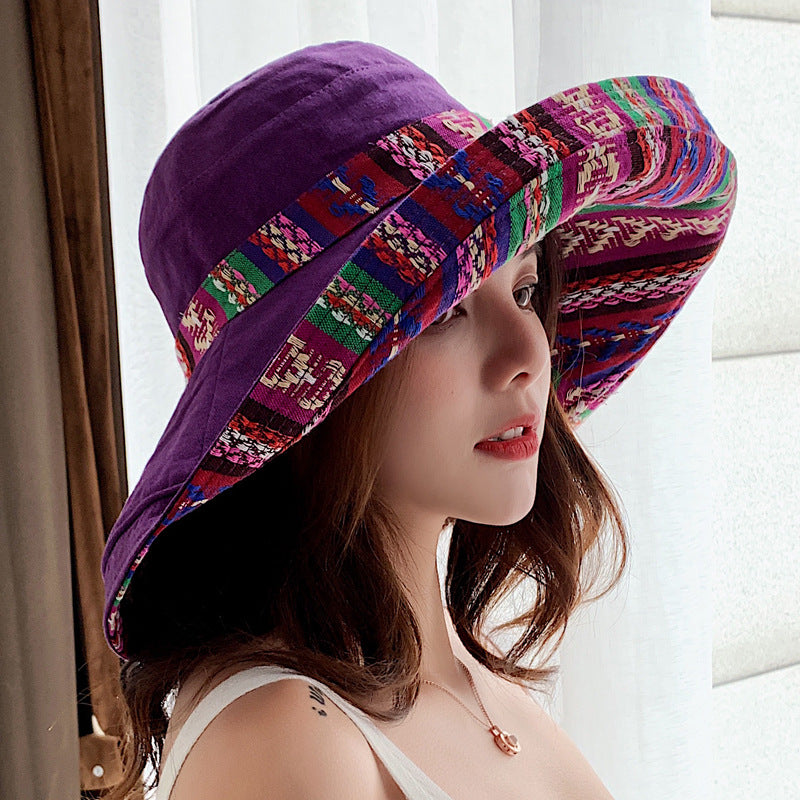 Summer ethnic style double-sided sun hat