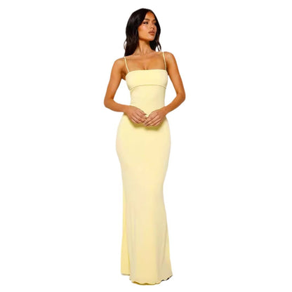 Sexy, form-fitting backless halter solid color dress