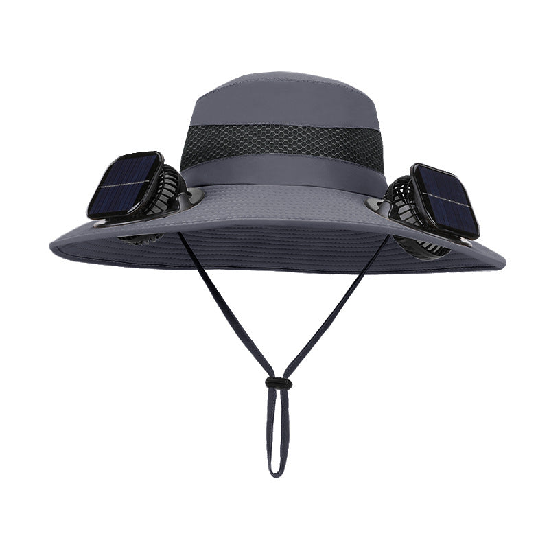 Solar-powered dual-fan breathable fisherman's hat