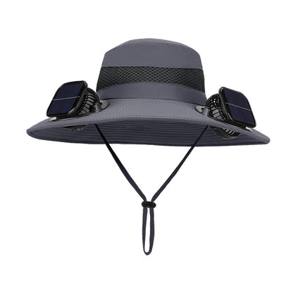 Solar-powered dual-fan breathable fisherman's hat