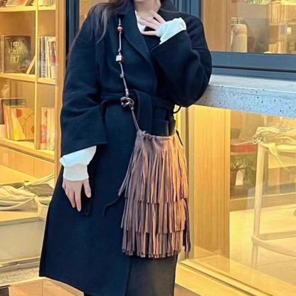 Deerskin Velvet Tassel Crossbody Bag