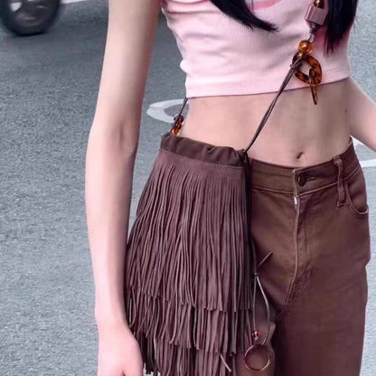 Deerskin Velvet Tassel Crossbody Bag