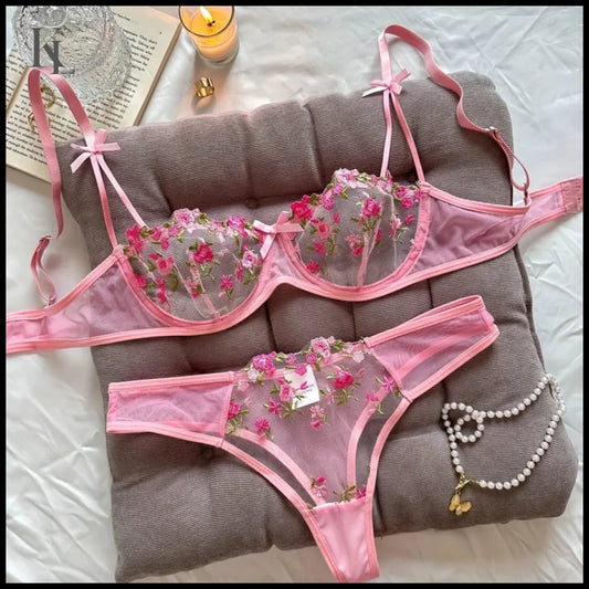 2 Piece floral Embroidery Underwear Erotic