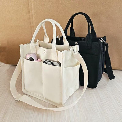Canvas three-dimensional multi-pocket tote handbag