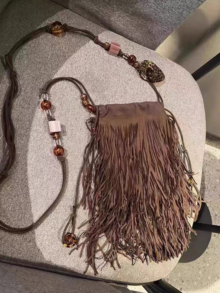 Deerskin Velvet Tassel Crossbody Bag