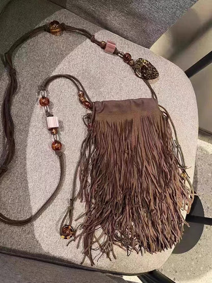 Deerskin Velvet Tassel Crossbody Bag