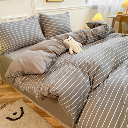 Button-style washed cotton four-piece bedding set