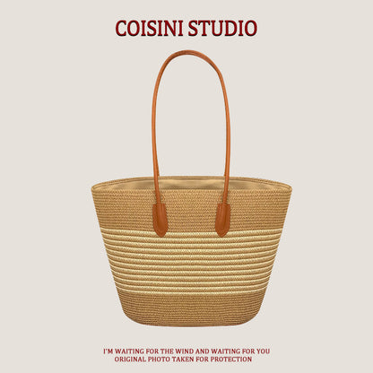 Handwoven Bag Large Capacity Straw Handbag Women's Sun Shade Straw Hat Casual Fashion Easiest for match Shoulder Bag