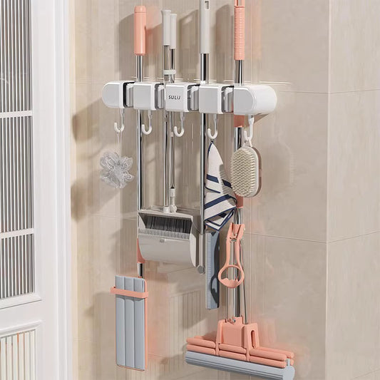 Mop rack, non-perforated hook, storage and hanging rack