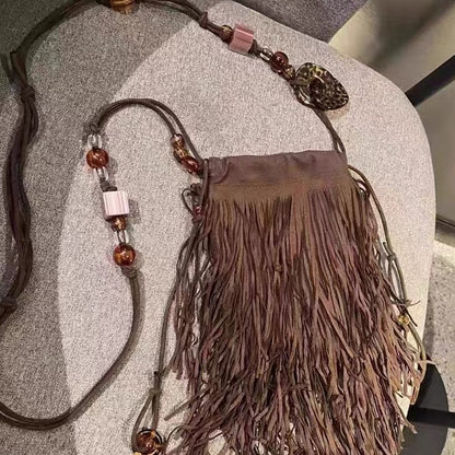 Deerskin Velvet Tassel Crossbody Bag
