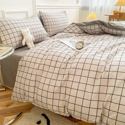 Button-style washed cotton four-piece bedding set