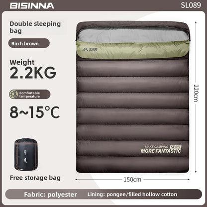 A thick portable sleeping bag for double camping to keep warm in winter
