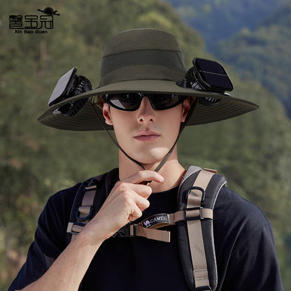 Solar-powered dual-fan breathable fisherman's hat
