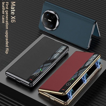Foldable screen plain leather phone case