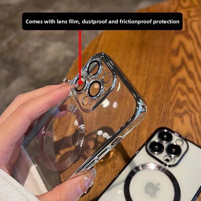 The phone case is magnetically electroplated and transparent