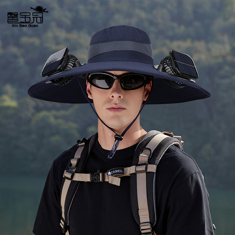 Solar-powered dual-fan breathable fisherman's hat