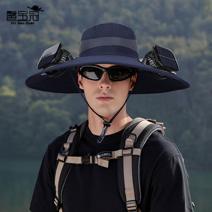 Solar-powered dual-fan breathable fisherman's hat
