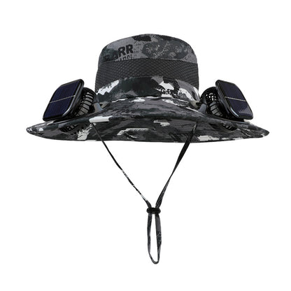Solar-powered dual-fan breathable fisherman's hat