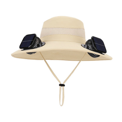 Solar-powered dual-fan breathable fisherman's hat