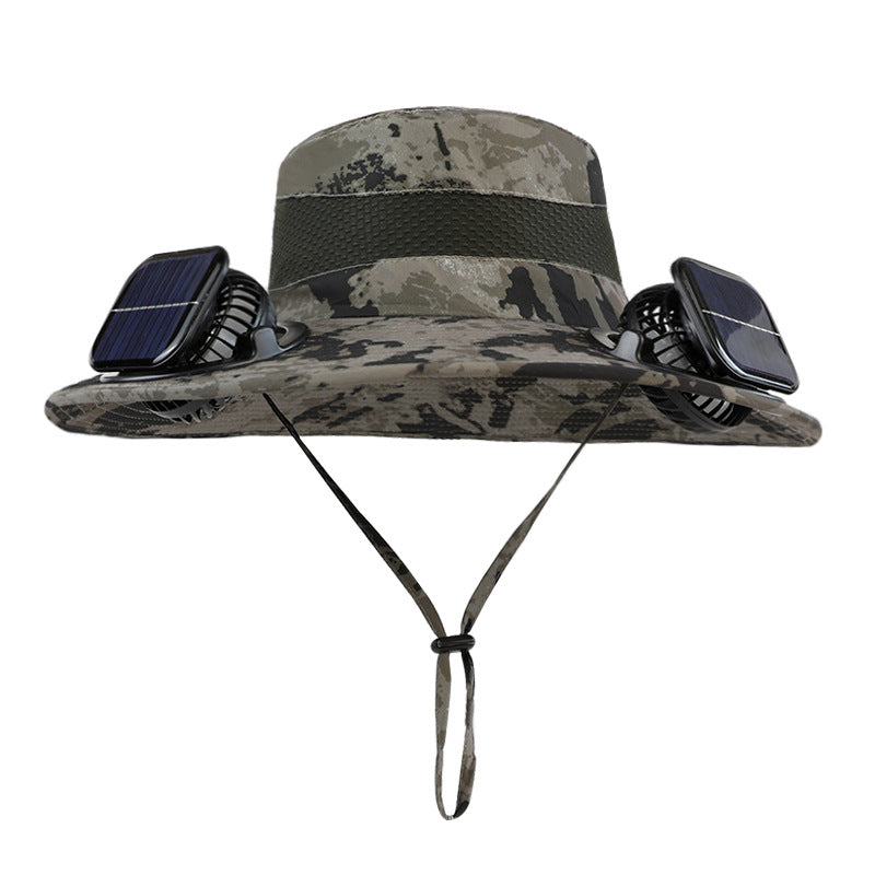 Solar-powered dual-fan breathable fisherman's hat