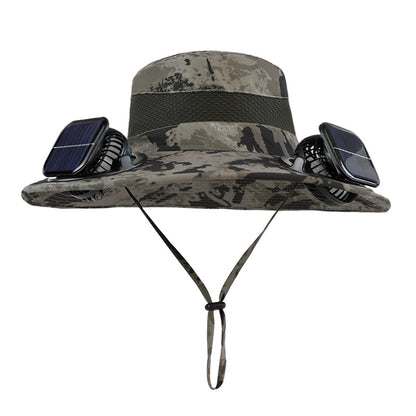 Solar-powered dual-fan breathable fisherman's hat