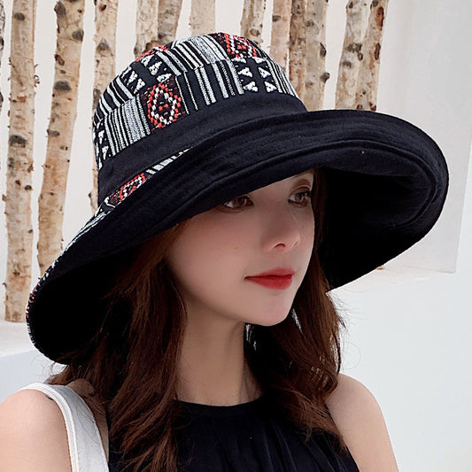 Summer ethnic style double-sided sun hat