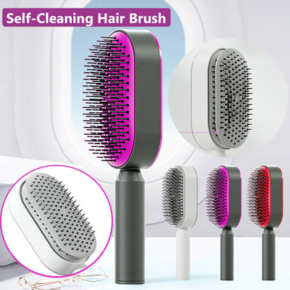 One-Key Self Cleaning Anti-Static Hair Brush for Women's Hair Airbag Scalp Massage Comb