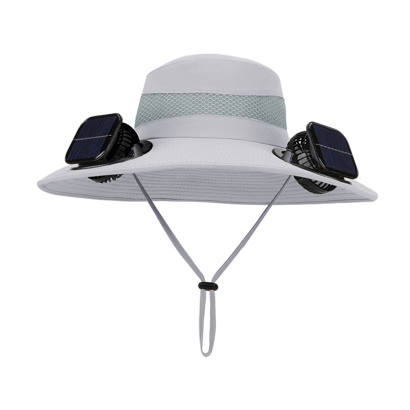 Solar-powered dual-fan breathable fisherman's hat