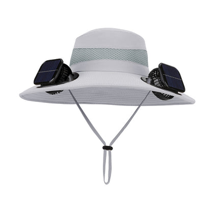 Solar-powered dual-fan breathable fisherman's hat
