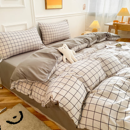 Button-style washed cotton four-piece bedding set