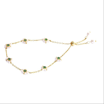 French style Titanium Steel Bracelet Imitation Pearl with Versatile Emerald Accents