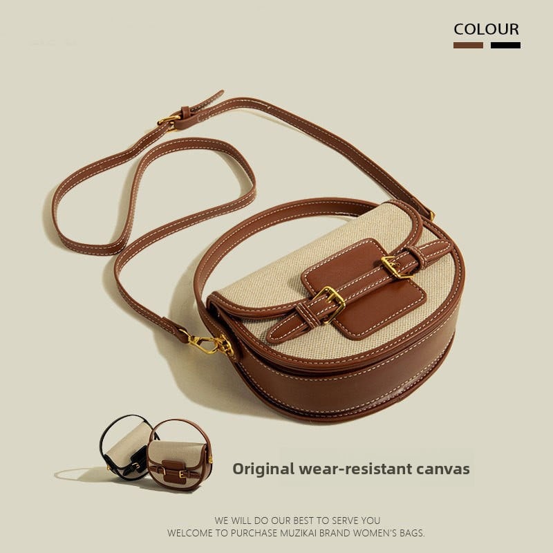 Retro-textured crossbody saddle bag