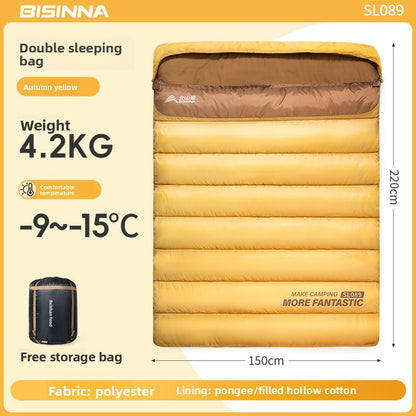A thick portable sleeping bag for double camping to keep warm in winter