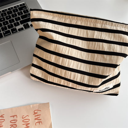 Knitted striped makeup bag